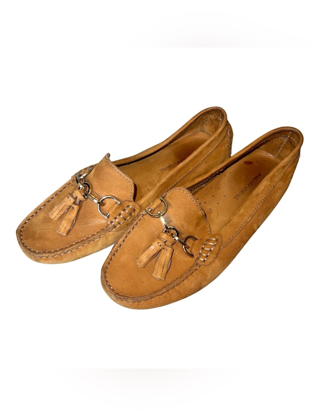 Saks Fifth Avenue women's tan leather horsebit driving loafers size 7.5B